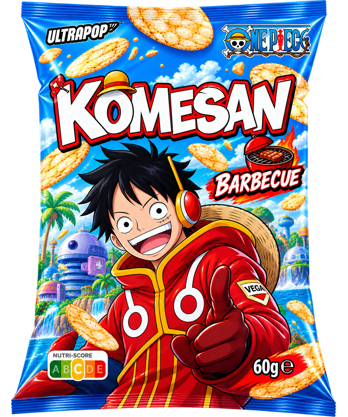 ULTRAPOP KOMESAN BROWN RICE CHIPS BBQ ONE PIECE LUFFY 60G