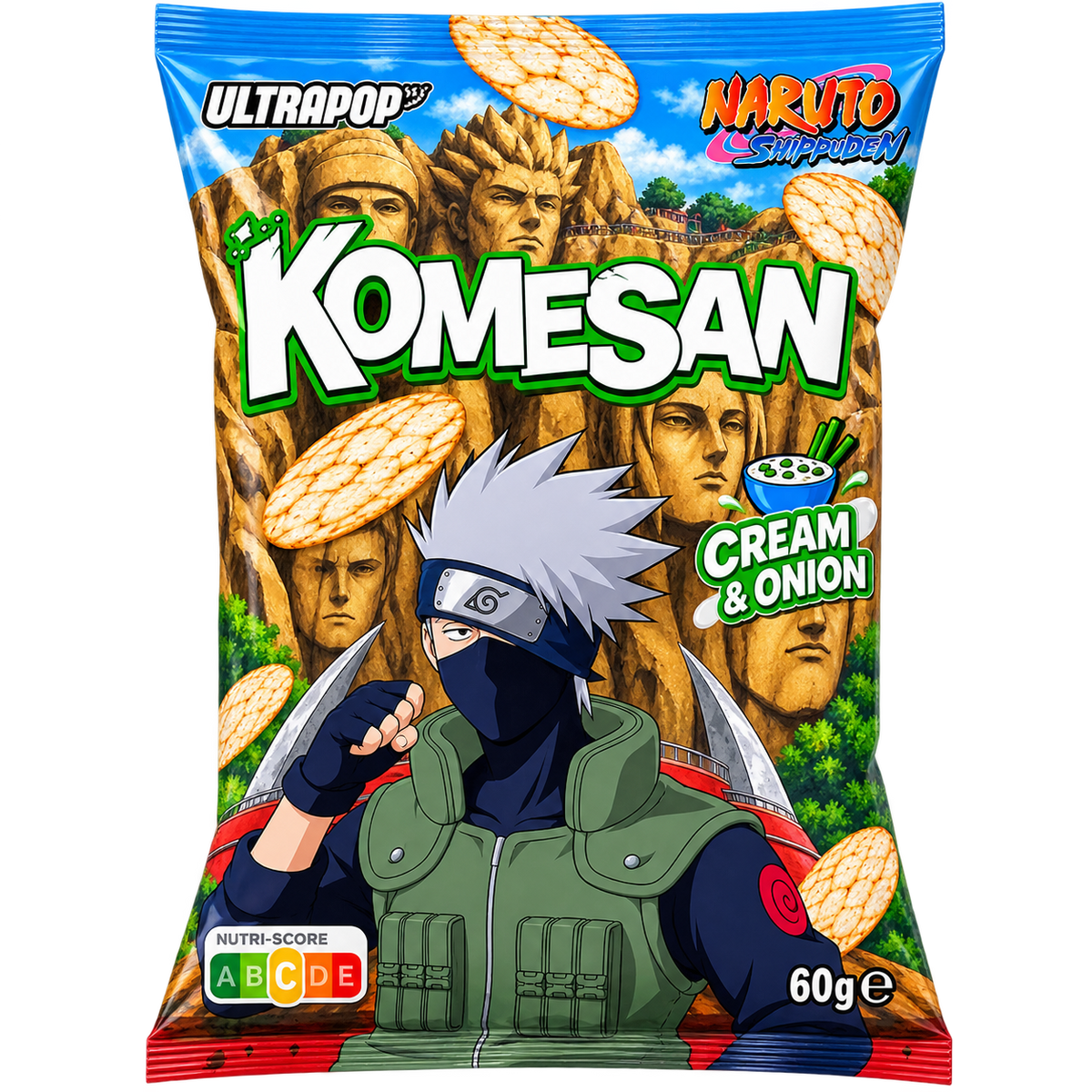 ULTRAPOP KOMESAN BROWN RICE CHIPS CREAM & ONION NARUTO KAKASHI 60G