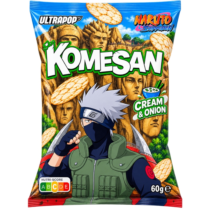 ULTRAPOP KOMESAN BROWN RICE CHIPS CREAM & ONION NARUTO KAKASHI 60G